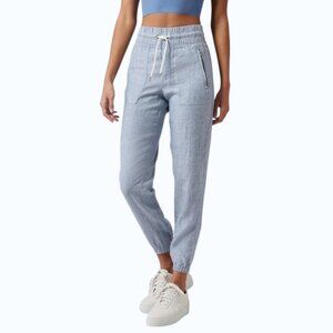 Athleta Cabo Linen Jogger Pants Women's 8 Chambray Blue Zip-Pockets Pull-On